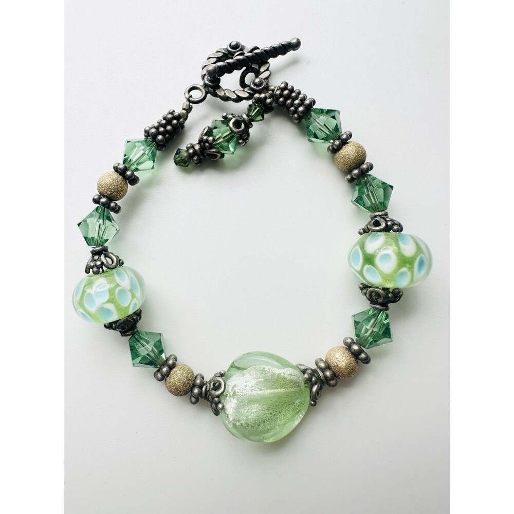 Vintage Lamp Work Glass Beaded Toggle Bracelet 7.5”